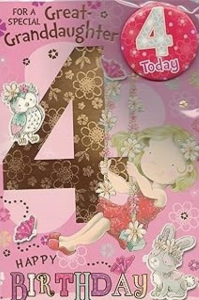 For A Special Great-Granddaughter 4 Today (Badge Card) For A Special Great-Granddaughter 4 Today (Badge Card)